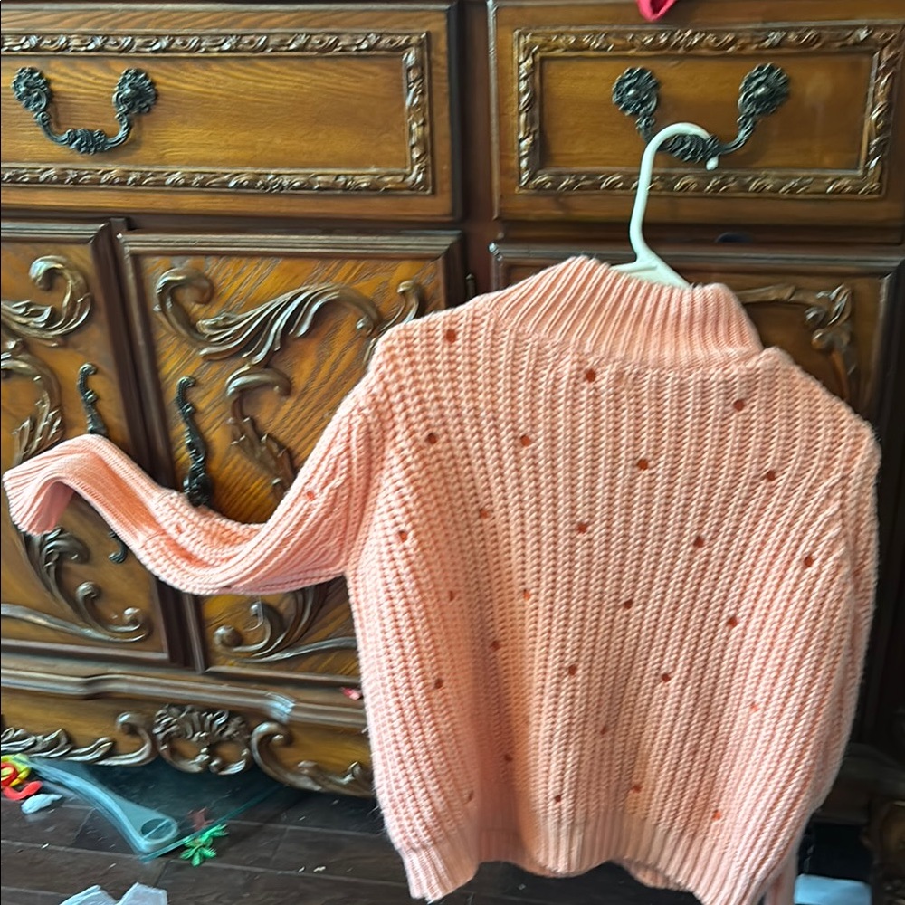 Pink Cowl Neck Sweater with Ribbed Knit